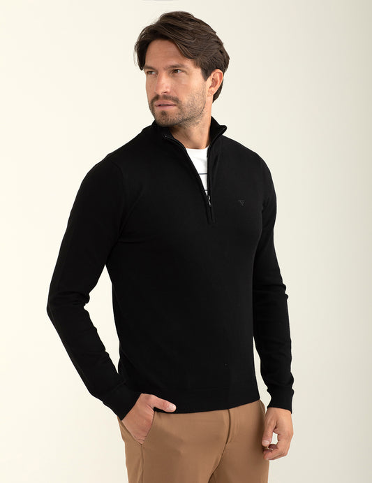 Maglia semiaperta con logo ricamato a petto uomo black fm24w04mm cc-a0951