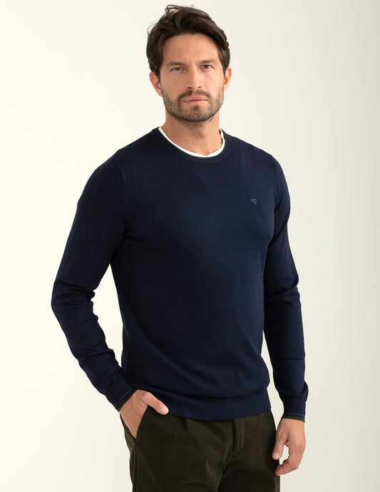 Maglia girocollo con logo ricamato in contrasto uomo blue fm24w03mg cc-a0601