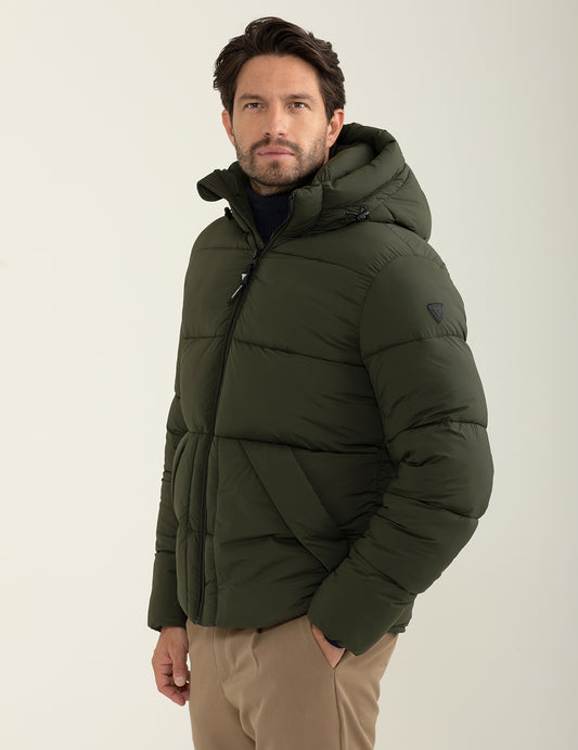 Piumino con cappuccio in materiale stretch - back - 002