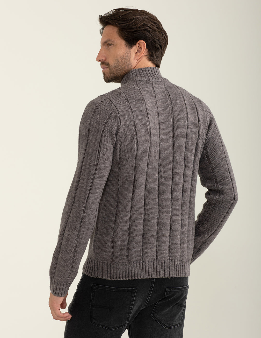 Lupetto in maglia con lavorazione a righe verticali uomo mud melange fm24w16md cc-a0108 Lupetto in maglia con lavorazione a righe verticali