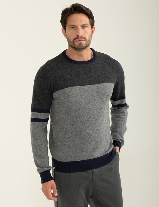Maglia girocollo in lambswool e poliammide uomo antracite melange fm24w35mg cc-a0953