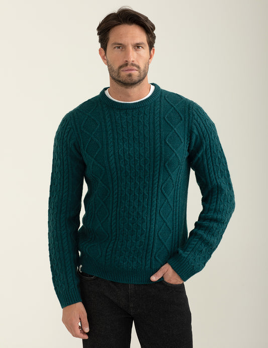 Maglia girocollo con lavorazione a trecce e rombi uomo petrol fm24w18mg cc-a0810