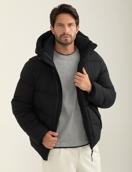 Piumino con cappuccio in materiale stretch - back - 002