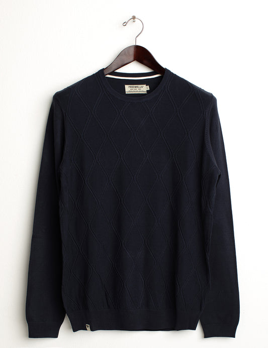 Maglia girocollo con lavorazione a rombi uomo blue fm24w05mg cc-a0601
