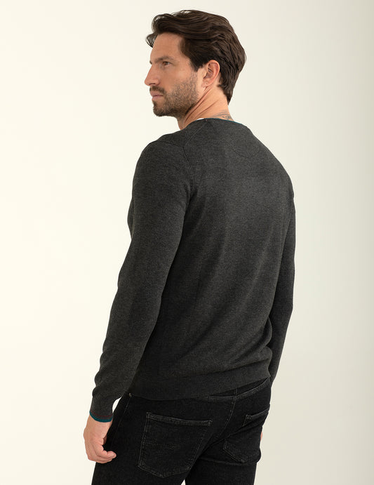 Maglia girocollo con logo ricamato in contrasto - back - 002
