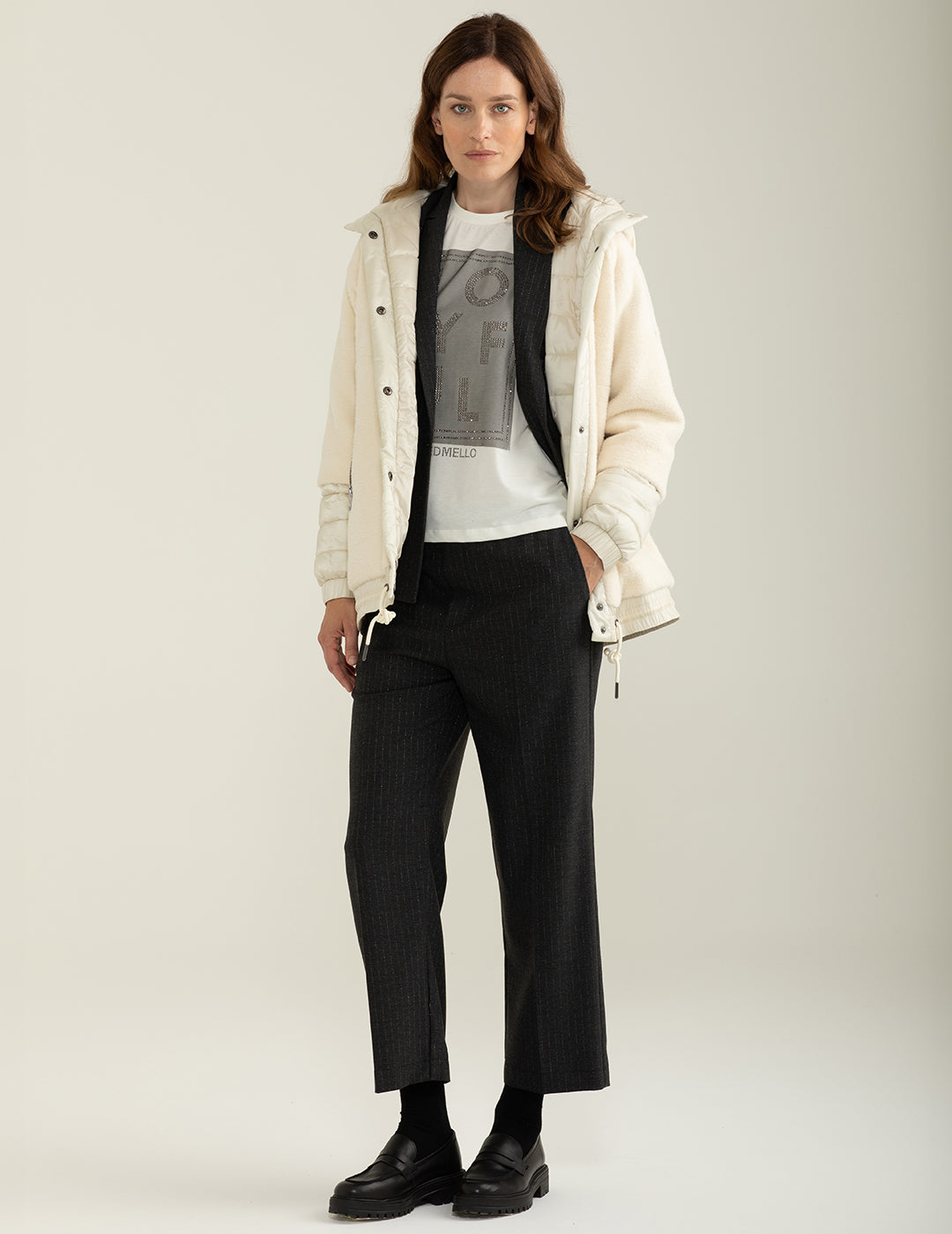 Giubbotto in panno con cappuccio donna off white fw24w11ku cc-a0002 Giubbotto in panno con cappuccio