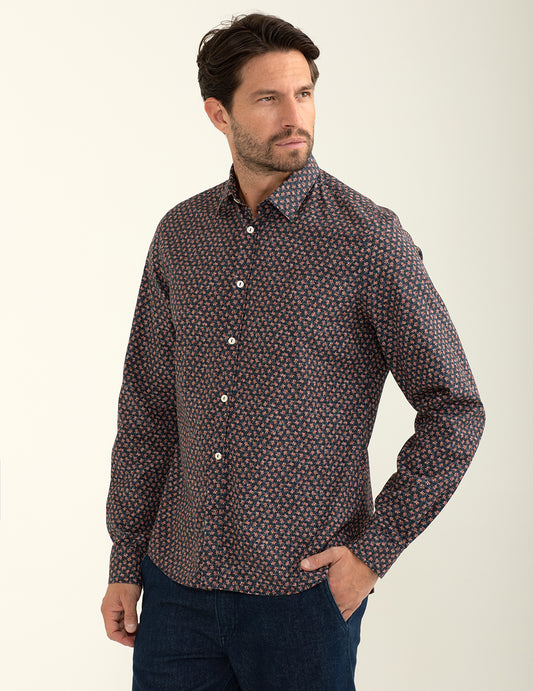 Camicia in popeline con micro-fiore stampato allover uomo blue fm24w05cs cc-a0601