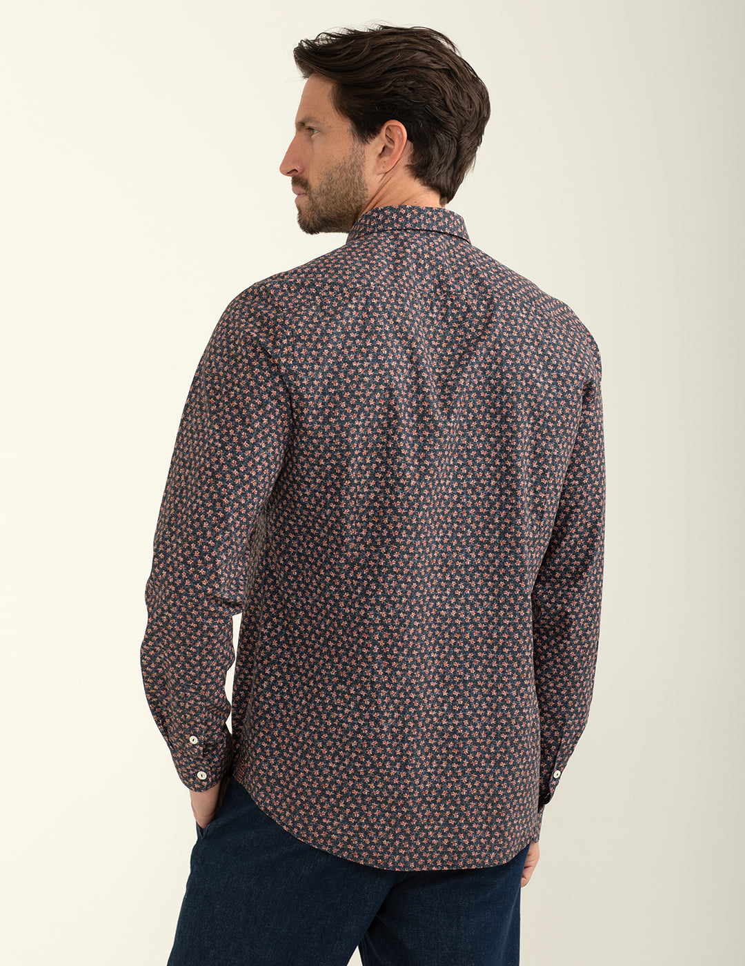 Camicia in popeline con micro-fiore stampato allover uomo blue fm24w05cs cc-a0601 Camicia in popeline con micro-fiore stampato allover