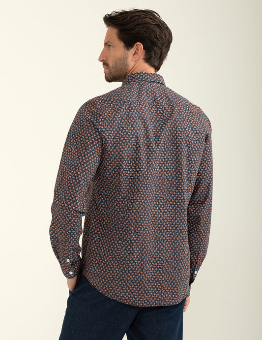 Camicia in popeline con micro-fiore stampato allover - back - 002