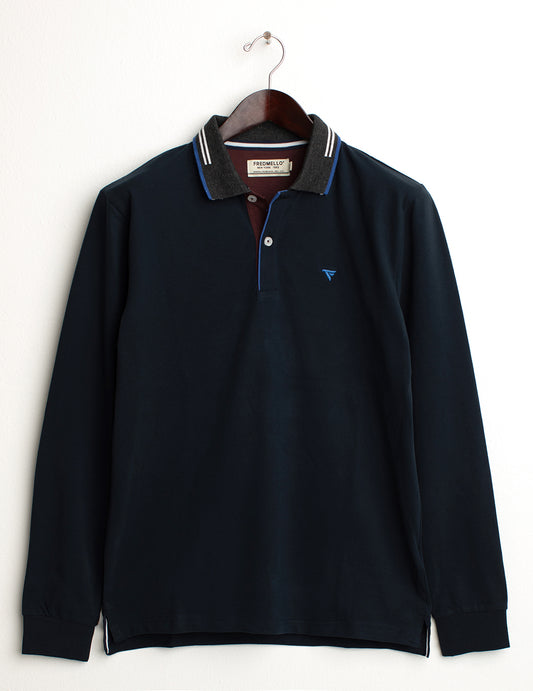 Polo a manica lunga in jersey uomo blue fm24w04qu cc-a0601