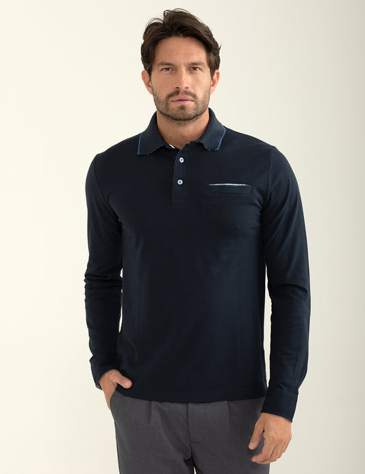 Polo a manica lunga in piquet uomo blue fm24w05qu cc-a0601