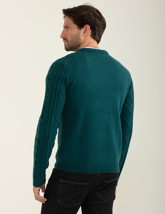 Maglia girocollo con lavorazione a trecce e rombi - back - 002