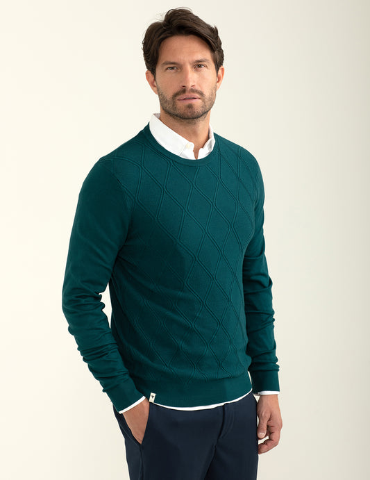 Maglia girocollo con lavorazione a rombi uomo petrol fm24w05mg cc-a0810