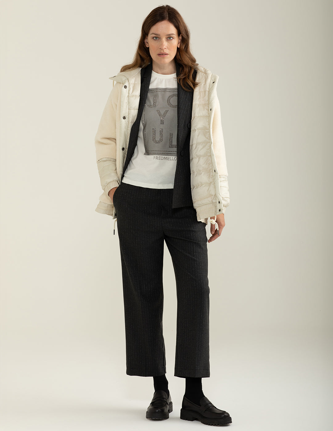 Giubbotto in panno con cappuccio donna off white fw24w11ku cc-a0002 Giubbotto in panno con cappuccio