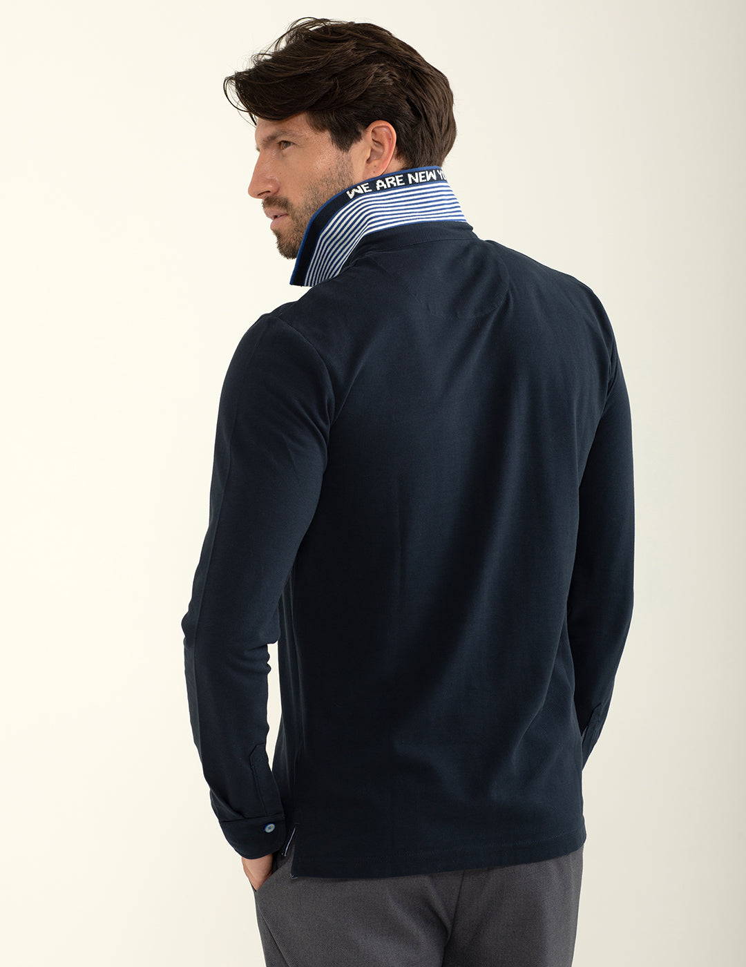 Polo a manica lunga in piquet uomo blue fm24w05qu cc-a0601 Polo a manica lunga in piquet
