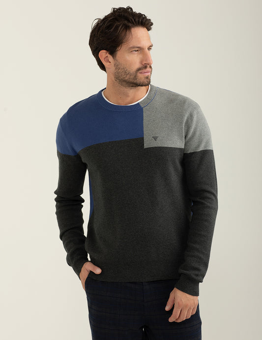 Maglia girocollo color block uomo antracite melange fm24w42mg cc-a0953
