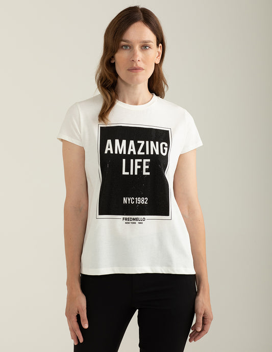 Short-sleeved crew-neck jersey T-shirt woman off white fw24w12tg cc-a0002 Short-sleeved crew-neck jersey T-shirt