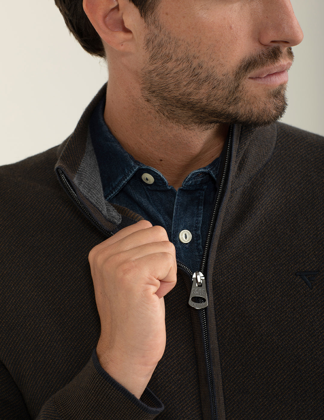Full zipper turtleneck sweater man blue fm24w55mz cc-a0601 Full zipper turtleneck sweater