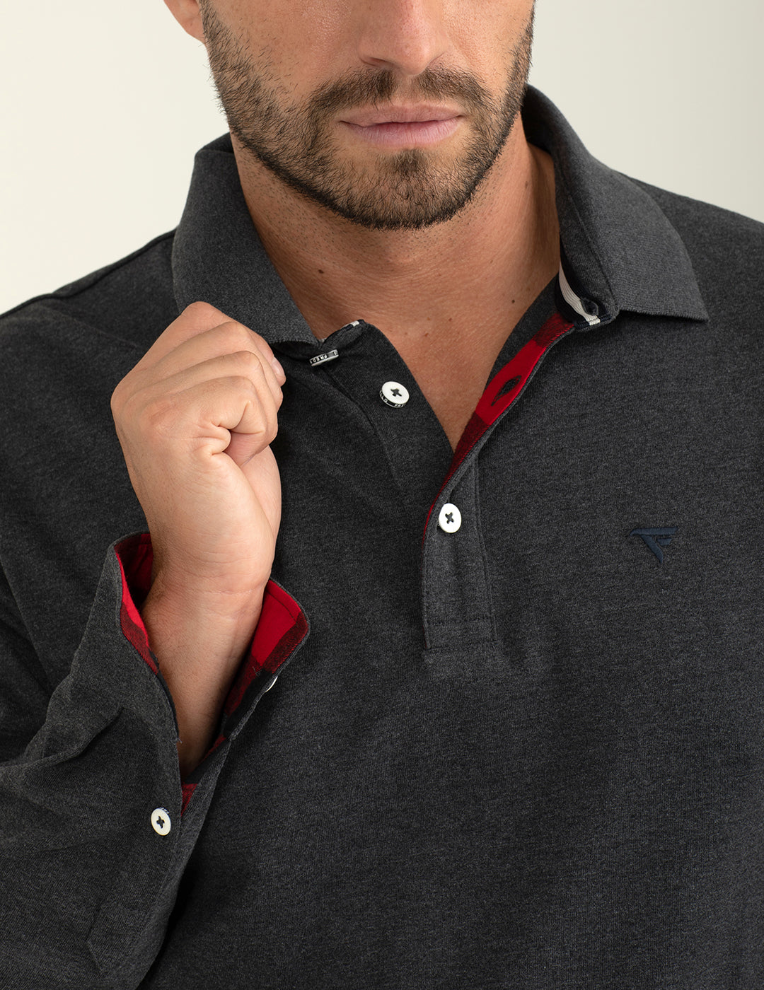 Polo a manica lunga in jersey uomo antracite melange fm24w02qu cc-a0953 Polo a manica lunga in jersey