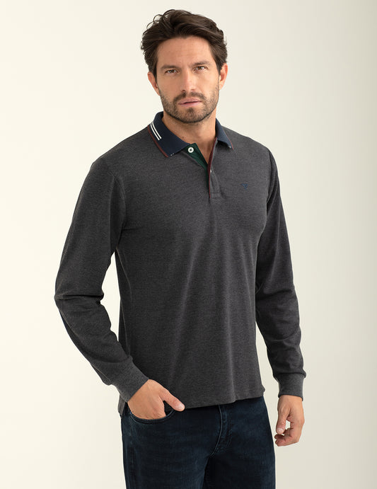 Polo a manica lunga in jersey uomo antracite melange fm24w04qu cc-a0953