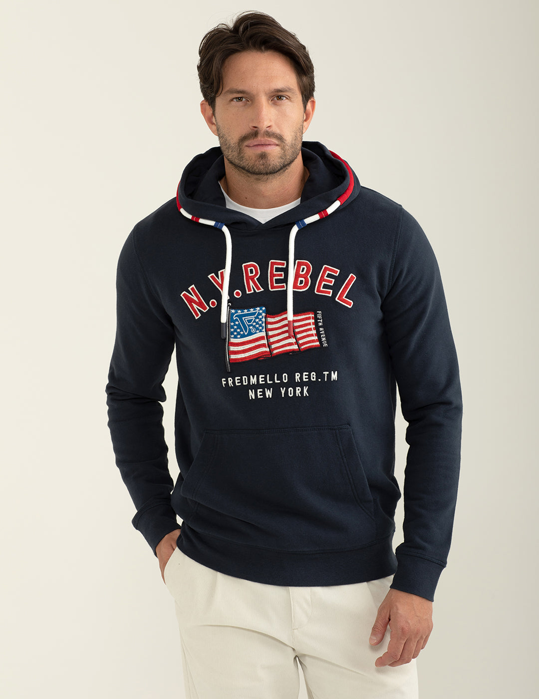 Felpa con cappuccio dallo stile americano uomo blue fm24w20fc cc-a0601 Felpa con cappuccio dallo stile americano