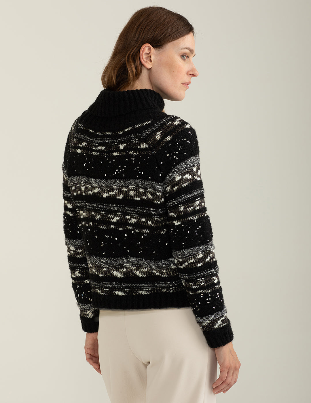 Maglia dolcevita con fantasia a righe effetto sale e pepe donna black fw24w12md cc-a0951 Maglia dolcevita con fantasia a righe effetto sale e pepe
