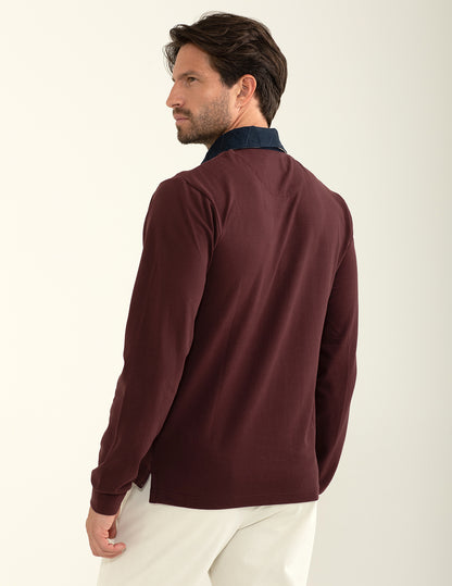 Polo in piquet con collo in gabardina