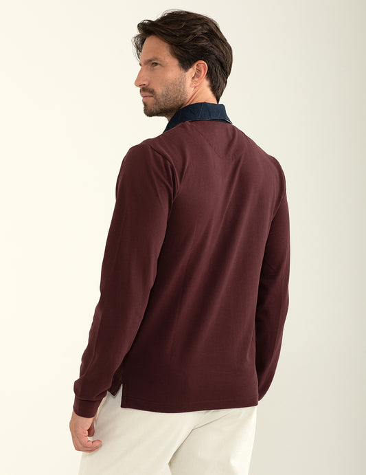 Polo in piquet con collo in gabardina - back - 002
