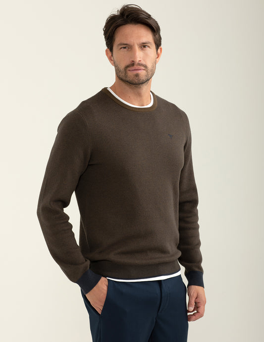 Maglia girocollo con lavorazione diagonale jacquard a due colori uomo blue fm24w57mg cc-a0601 Maglia girocollo con lavorazione diagonale jacquard a due colori