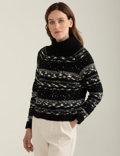 Maglia dolcevita con fantasia a righe effetto sale e pepe