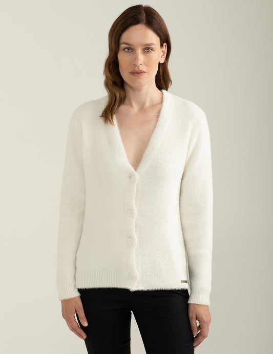 Cardigan con filato effetto pelliccia donna off white fw24w10mk cc-a0002