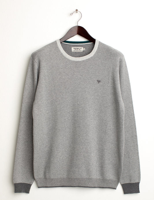Maglia girocollo con lavorazione diagonale jacquard a due colori uomo gray melange fm24w57mg cc-a0901 Maglia girocollo con lavorazione diagonale jacquard a due colori