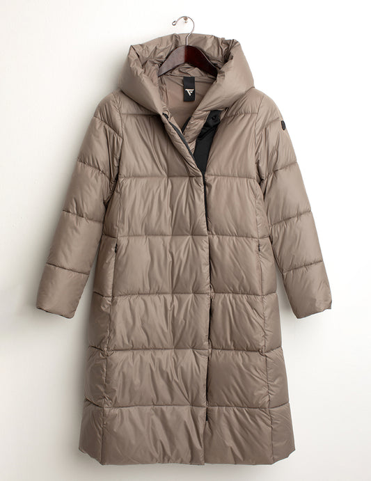Long down jacket with hood woman taupe fw24w13kd cc-a0114 Long down jacket with hood