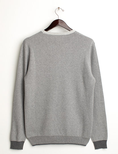 Crew-neck sweater with diagonal jacquard work in two colors