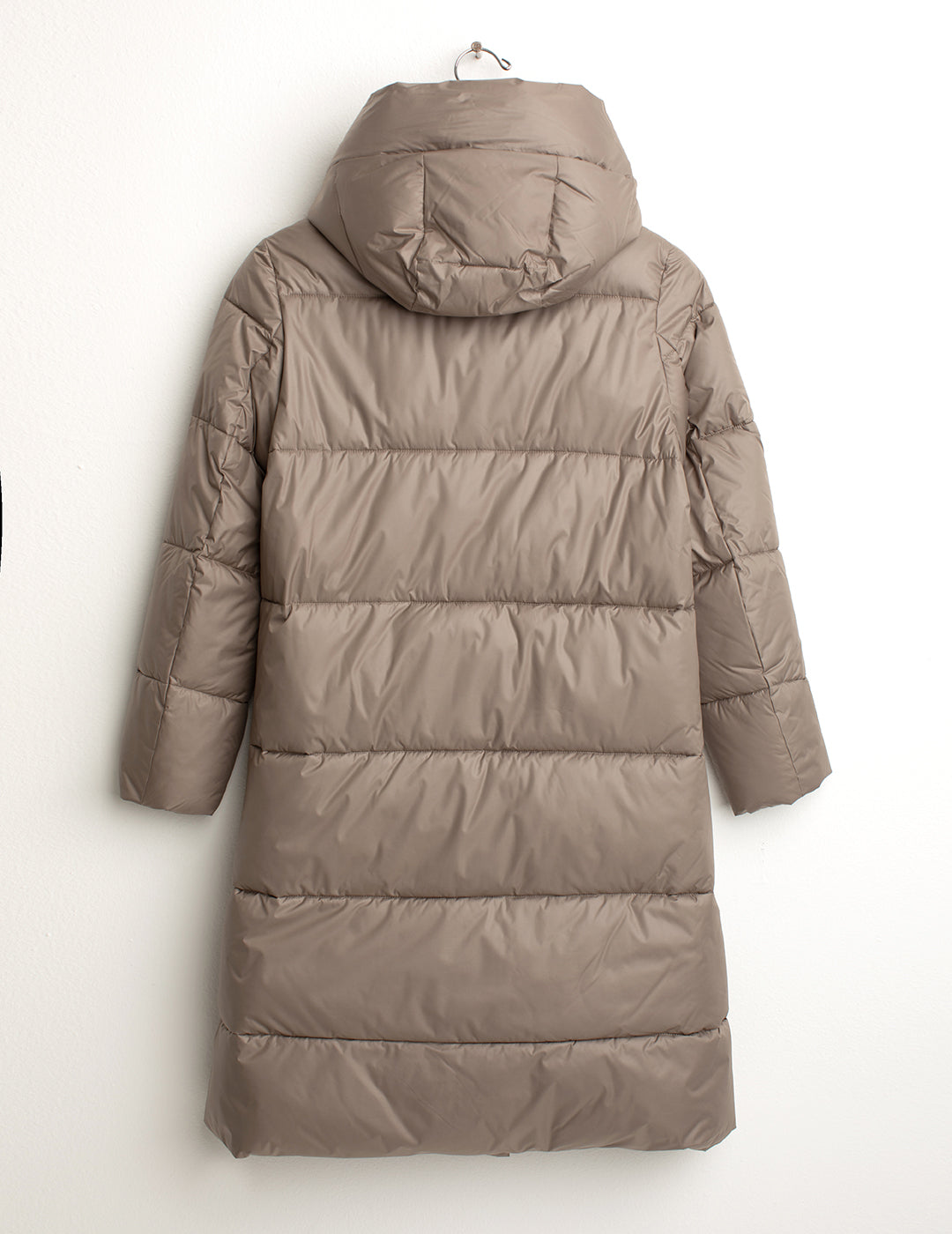 Piumino lungo con cappuccio donna taupe fw24w13kd cc-a0114 Piumino lungo con cappuccio