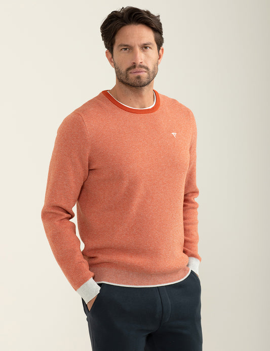 Maglia girocollo con lavorazione diagonale jacquard a due colori uomo ivory melange fm24w57mg cc-a0911 Maglia girocollo con lavorazione diagonale jacquard a due colori
