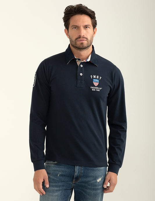 Polo in piquet con collo in gabardina uomo blue fm24w03qc cc-a0601