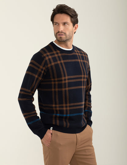 Crew-neck sweater with check pattern