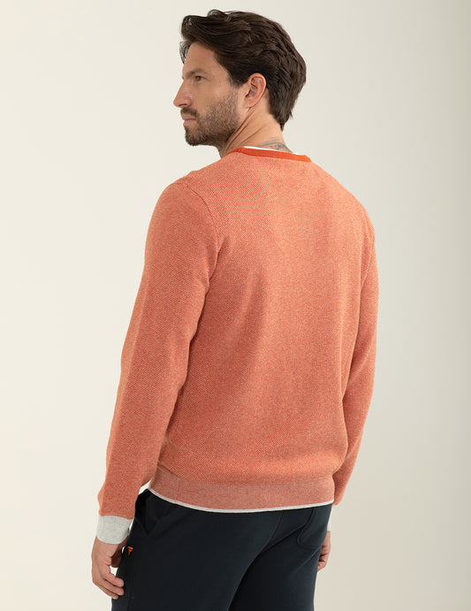 ALT03Maglia girocollo con lavorazione diagonale jacquard a due colori uomo ivory melange fm24w57mg cc-a0911 Maglia girocollo con lavorazione diagonale jacquard a due colori