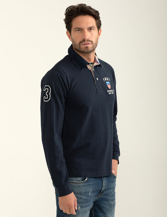 Polo in piquet con collo in gabardina - back - 002