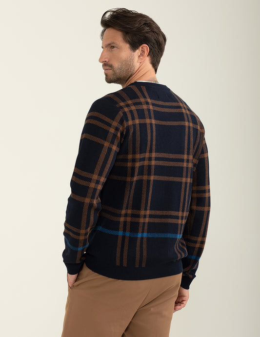 ALT03Maglia girocollo con fantasia check uomo blue fm24w53mg cc-a0601 Maglia girocollo con fantasia check