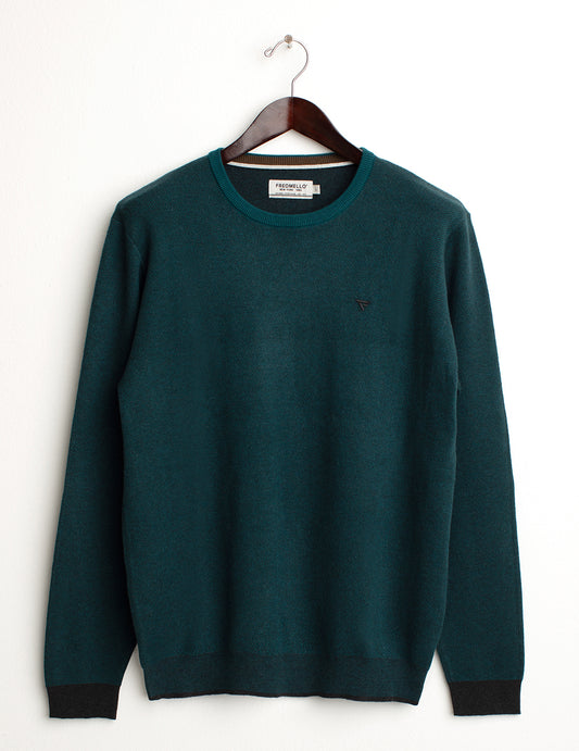 Maglia girocollo con lavorazione diagonale jacquard a due colori uomo antracite melange fm24w57mg cc-a0953 Maglia girocollo con lavorazione diagonale jacquard a due colori