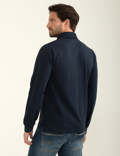 Polo in piquet con collo in gabardina