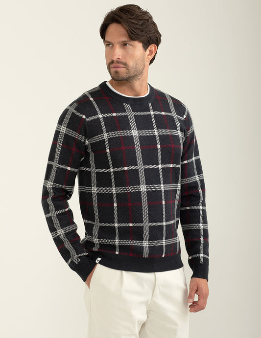 Maglia girocollo con fantasia check uomo antracite melange fm24w53mg cc-a0953 Maglia girocollo con fantasia check