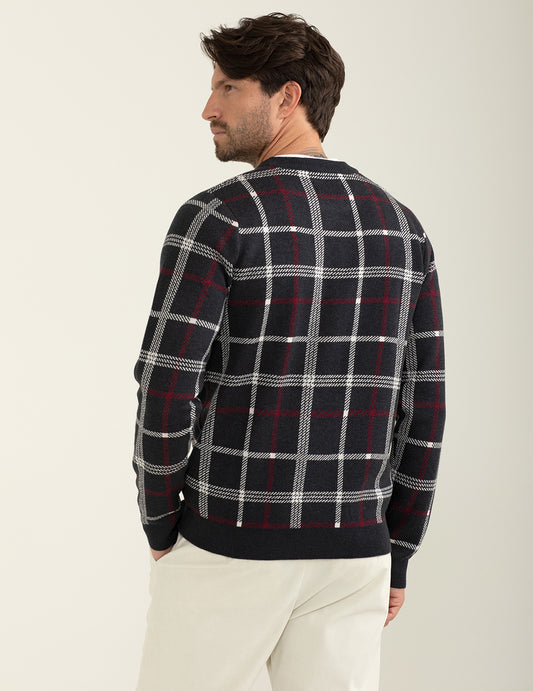 ALT03Maglia girocollo con fantasia check uomo antracite melange fm24w53mg cc-a0953 Maglia girocollo con fantasia check