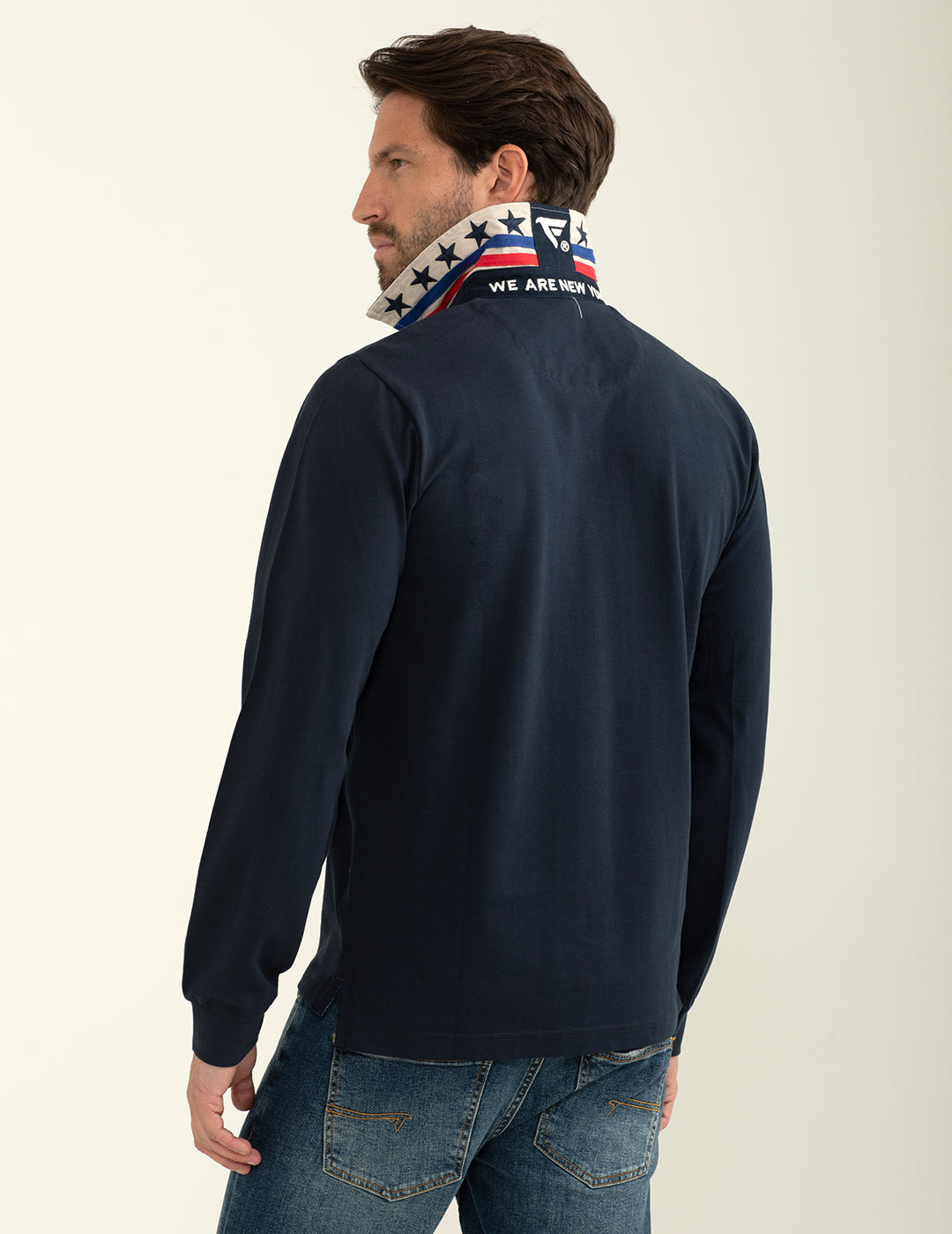 Polo in piquet con collo in gabardina uomo blue fm24w03qc cc-a0601 Polo in piquet con collo in gabardina