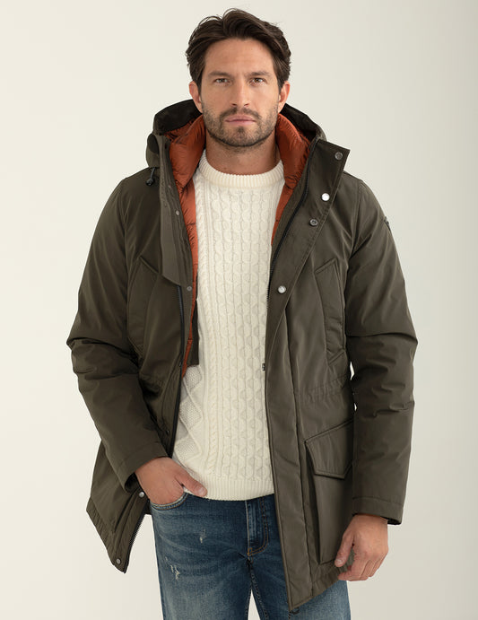Parka con cappuccio e fodera trapuntata uomo army fm24w18ku cc-a0804