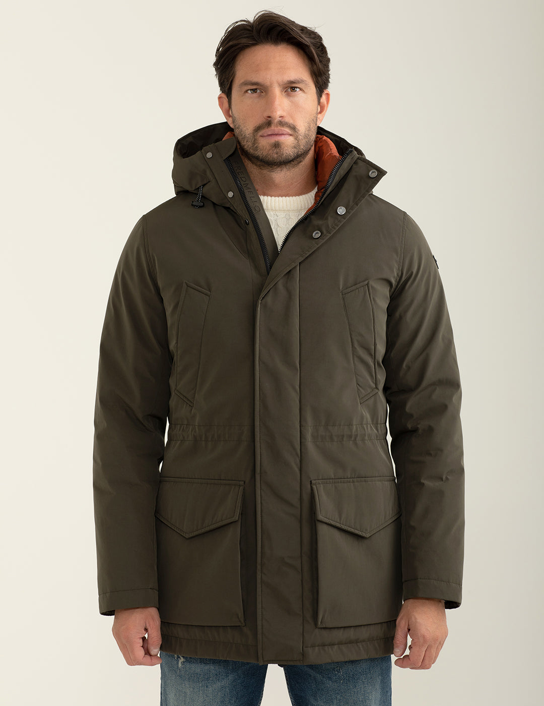 Parka con cappuccio e fodera trapuntata uomo army fm24w18ku cc-a0804 Parka con cappuccio e fodera trapuntata