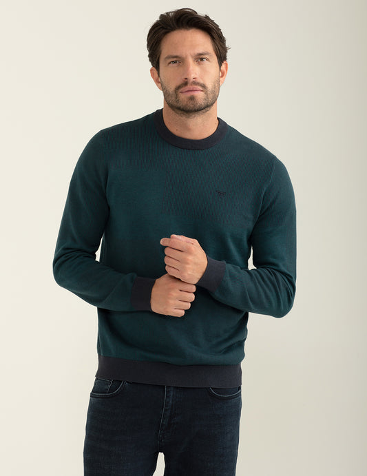 Maglia girocollo con lavorazione jacquard a blocchi di fantasie uomo blue fm24w58mg cc-a0601 Maglia girocollo con lavorazione jacquard a blocchi di fantasie