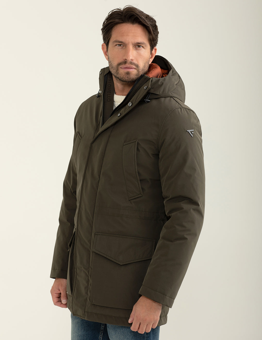 Parka con cappuccio e fodera trapuntata uomo army fm24w18ku cc-a0804 Parka con cappuccio e fodera trapuntata